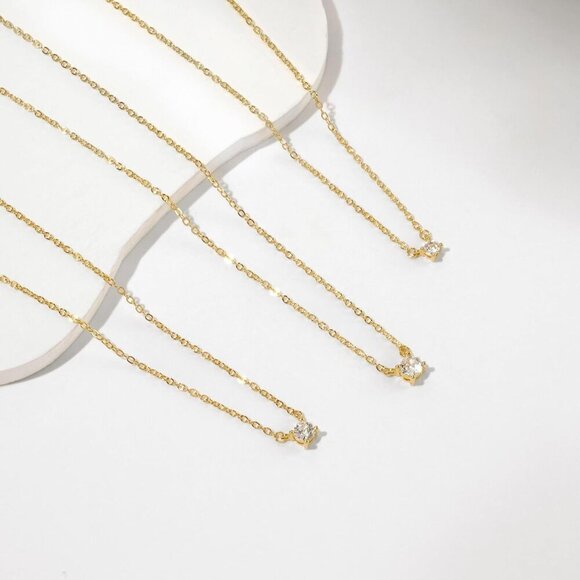 14k Gold Plated Cubic Zirconia Diamond Pendant Necklace Dainty Simple Gold Choke - Picture 7 of 7